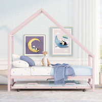 Ivy Bronx Metal House Bed With Trundle, Twin Size House-Shape Bed For Toddlers, Twin Size House Bed With Roof And Metal