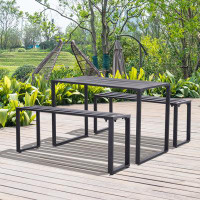 Ebern Designs 3 Pieces Outdoor Picnic Table Set with 2 Benches, Black