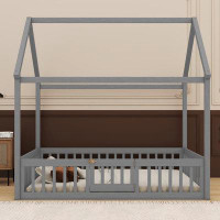 Harper Orchard Alstrom Full Size Wood House Bed With Fence And Door
