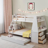 Harriet Bee Gieselle Twin over Full 3 Drawer Solid Wood Standard Bunk Bed with Built-in-Desk by Harriet Bee