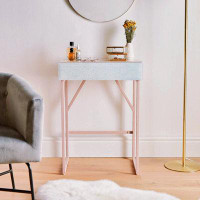 Ebern Designs Tempered Glass Marble Pattern Small Makeup Table Dressing Table Nightstands Bedroom Livingroom Furniture