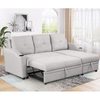GZMWON Pull Out Sofa Bed, Upholste Sofa Bed With Storage Chaise And Cup Holder