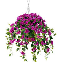 Primrue Artificial Flowers Hanging Basket With Bougainvillea Silk Vine Flowers For Outdoor/Indoor, Artificial Hanging Pl