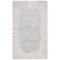 Wrought Studio Antonitte Abstract Handmade Tufted Area Rug in Blue/Ivory