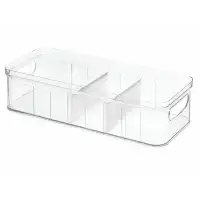 iDesign iDesign Crisp Plastic Refrigerator Pantry Divided Bin with Handles, 14.8" x 6.3" x 3.7", Clear