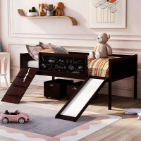 Harriet Bee Loft Bed With Chalkboard, Slide And Two Storage Boxes