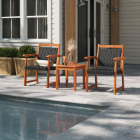 Sand & Stable™ Longtan 3pcs Patio Acacia Wood Rattan Bistro Set Outdoor Conversation Furniture Set