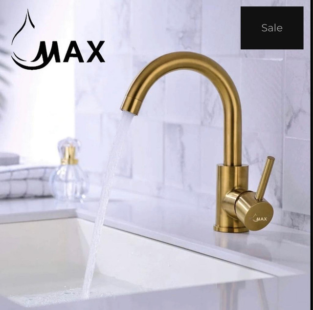 Bathroom Faucet Side Handle Swivel Spout Brushed Gold Finish in Plumbing, Sinks, Toilets & Showers - Image 2