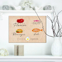 Made in Canada - East Urban Home Food 'Steak House, Sweet Candy, Burger, Fish, Eggs Forever Drawing on Kraft Design' Gra