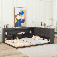 Latitude Run® Floor Bed with L-shaped Bookcases