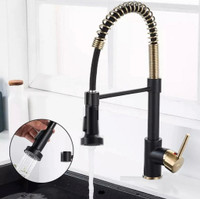 Pull-Down Spiral Flexible Kitchen Faucet 16.5 Matte Black,Shiny Gold Finish