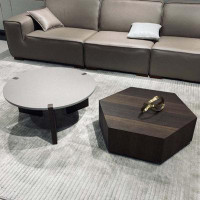 Great Deals Trading 31.50" White&Brown Manufactured Wood Round + Hexagon Coffee Table Sets