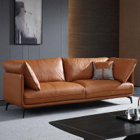 Hokku Designs 85.83" Orange Genuine Leather Standard Sofa cushion Loveseat