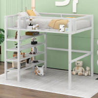 Mason & Marbles Twin Size Metal Loft Bed With 4-Tier Shelves And Storage