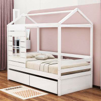 Harper Orchard Alesia Twin Size House Bed Wood Bed with Two Drawers