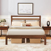 Winston Porter Ilomae Rustic Farmhouse Style Bed Frame with Brown Antique Wood Slats Bed