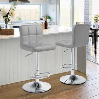 Latitude Run® Modern PU Leather Adjustable Swivel Barstools With Footrest And Back, Armless Kitchen Counter Bar Stools S