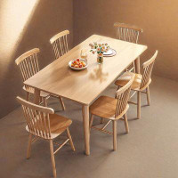 HOUZE 6 - Person Burlywood Rectangular Solid Wood Dining Table Set