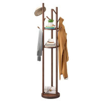George Oliver Bamboo Coat Rack Rotary Freestanding Coat Tree Rack Stand With 9 Hooks 3 Storage Shelves (Brown)
