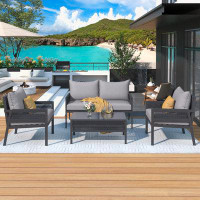 Ebern Designs 4-Piece Rope Patio Furniture Set with Tempered Glass Table
