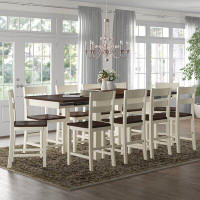 Lark Manor Ajala 11 Piece Counter Height Extendable Solid Wood Dining Set