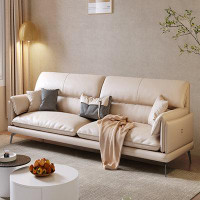 MABOLUS 110.24" Creamy White Genuine Leather Modular Sofa cushion couch