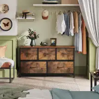 17 Stories WLIVE 5-Drawer Bedroom Dresser With Rustic Wood Grain Print For Storage