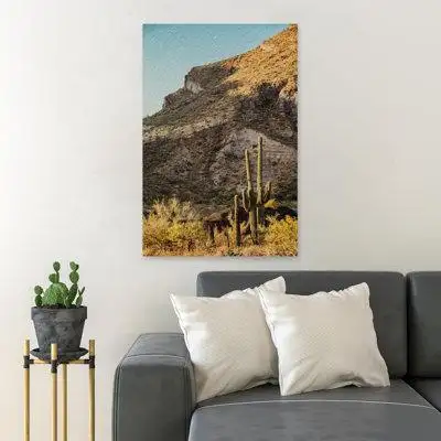 Foundry Select Cactus Plant On Brown Soil Near Brown Mountain During Daytime - 1 Piece Rectangle Graphic Art Print On Wr
