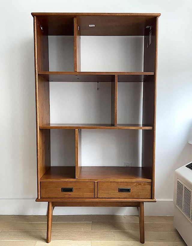 Mid Century Modern Bookcase Tall Bookshelf Wood Bookshelves MCM Corner in Bookcases & Shelving Units