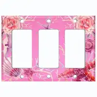 WorldAcc Metal Light Switch Plate Outlet Cover (Star Fish Clam Coral Pastel Rose Pink  - Triple Rocker)
