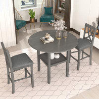 red chair 3 Piece Dining Table Set With Drop Leaf Table, One Shelf And 2 Cross Back Padded Chairs