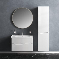 Wildon Home® Modern Wall Mounted Bathroom Vanity With Washbasin | Wave White High Gloss Collection With Side Vanity Cabi