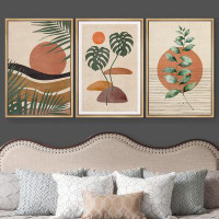 IDEA4WALL Tropical Plant Collage Abstract Shapes 3 Pieces