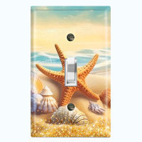 WorldAcc Metal Light Switch Plate Outlet Cover (Ocean Star Fish Sea Shell Beach - Single Toggle)