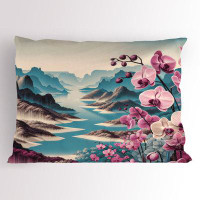 Ambesonne Ambesonne Lake Pillow Sham Orchids Earthy Cliff Mountains Pale Purple and Sea Blue