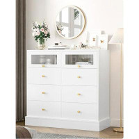 HOMFA Homfa 8 Drawer Double Dresser For Bedroom, Wood Chest Of Drawers Storage Cabinet With 2 Glass Doors & Sturdy Base,