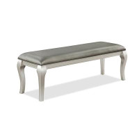 House of Hampton 1-Pc Modern Luxury Contemporary Faux Leather Upholstered Dining Bench Silver Champagne Finish Furniture
