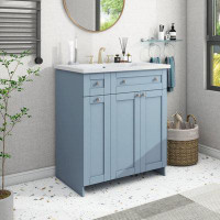 Winston Porter Chic 30" Blue Vanity Cabinet With Durable, Easy-clean Integrated Resin Sink - Modern Design
