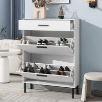 Latitude Run® Shoe Cabinet, Freestanding Shoe Rack Storage Organizer With Drawers & Metal Legs, Modern Shoe Storage Cabi