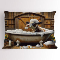 Ambesonne Ambesonne Rustic Pillow Sham Cow in Bubbly Bathtub Barn Caramel Yellow and Brown