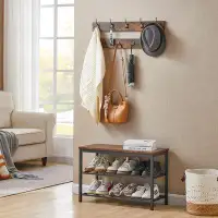 17 Stories Entryway Shoe Rack Bench with Coat Hooks