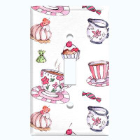 WorldAcc Metal Light Switch Plate Outlet Cover (Coffee Treats Milk Jug Tea Candy White - Single Toggle)