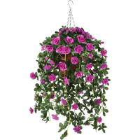 Primrue Artificial Vine Silk Azalea Flowers, Ivy Basket Hanging Plant for Patio Lawn Garden Decor