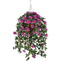 Primrue Artificial Vine Silk Azalea Flowers, Ivy Basket Hanging Plant for Patio Lawn Garden Decor
