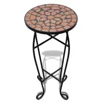 World Menagerie Cadsden Terracotta Mosaic Side Table - Stylish Plant Stand For Indoor Or Outdoor Decor