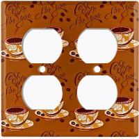 WorldAcc Metal Light Switch Plate Outlet Cover (Coffee Cups Dark Brown - Double Duplex)