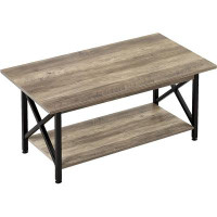 17 Stories Coffee Table Large 43.3 X 23.6 Inch Rustic Farmhouse With Storage Shelf For Living Room, Easy Assembly, Gray