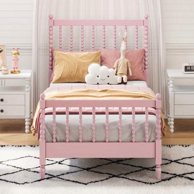 Bungalow Rose Full Size Wood Platform Bed with Gourd Shaped Headboard and Footboard in Beds & Mattresses