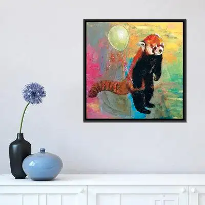 East Urban Home 'Red Panda Balloon' Painting on Wrapped Canvas