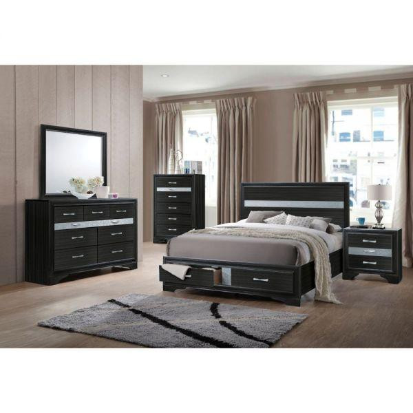 Christmas Special - 5 Piece Naima Black, White or Gray Queen/Eastern King Bed, Night Stand, Mirror,  Dresser & Chest AFC in Beds & Mattresses